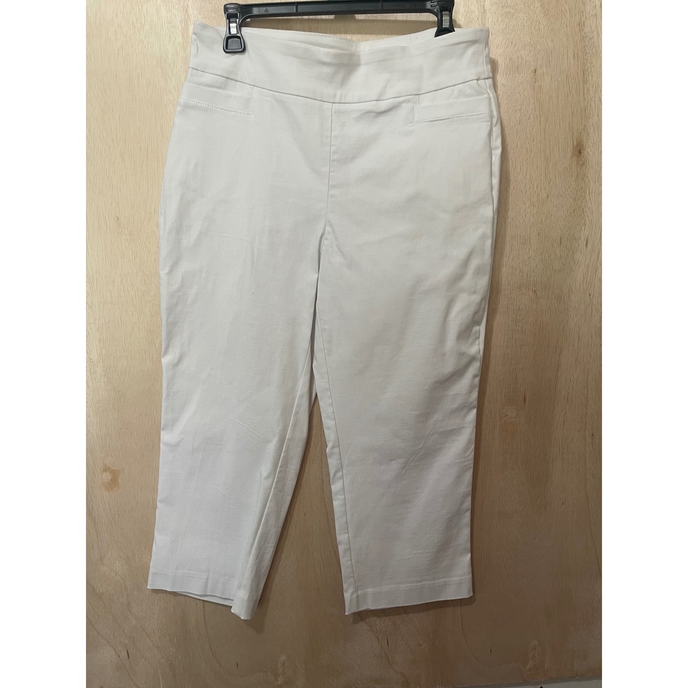 Kim Rogers Womens White Tummy Control Pull On Capri Pants Size 8 Like New